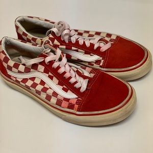 Vans Old Skool Checkerboard Skate Shoe-Red/White
